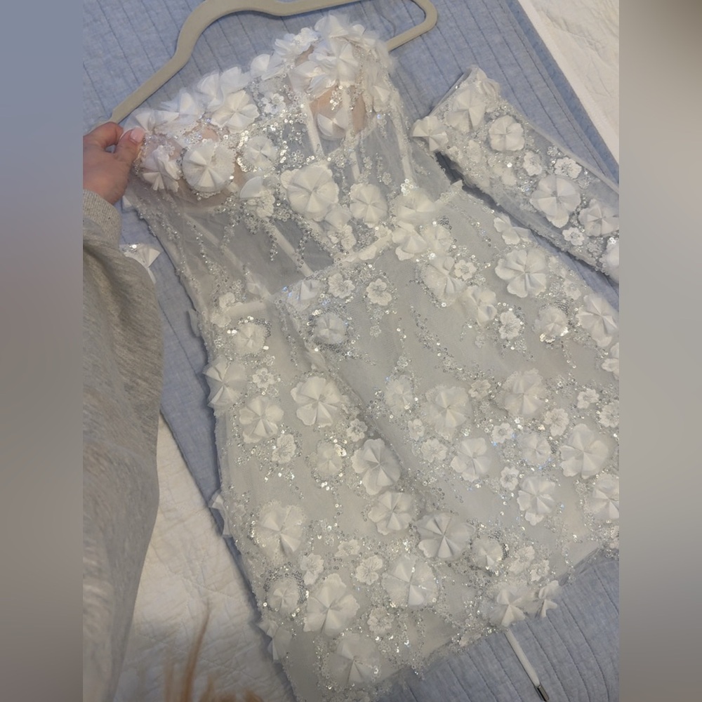 Rosie Etienne Strapless White Floral Appliqué Bridal Gown - Picture 2 of 6